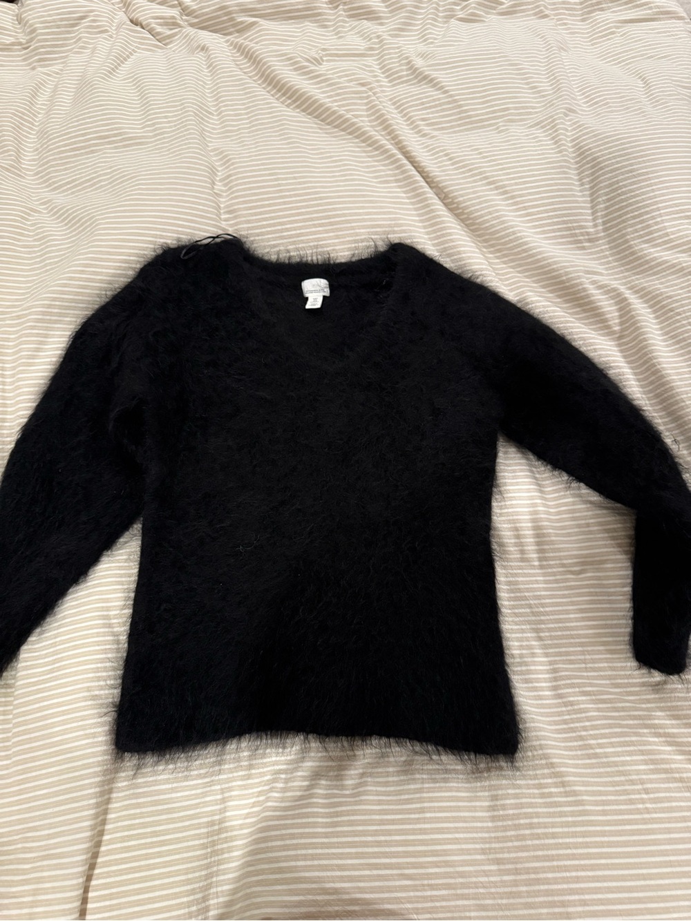 Soft Black V-Neck Fuzzy Sweater